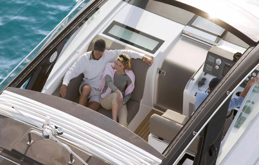 Guests relaxing in the cockpit of the 40' Sealine