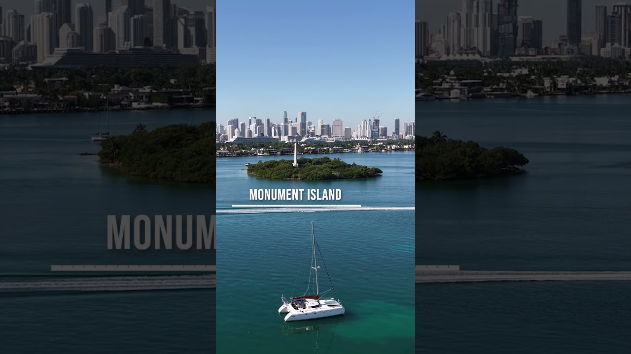 Miami skyline and Monument Island seen from the water